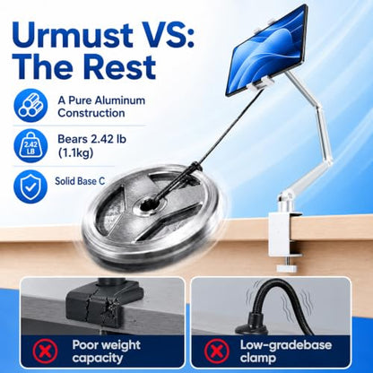 Portable Monitor Stand up to 18.5", iPad Stand for Desk, Silver | Aluminum Arm, Portable Monitor Holder 15.6", Adjustable Desktop Tablet Mount, Second Screens - size: 3 Arm Pro-Up to 18.5" Silver