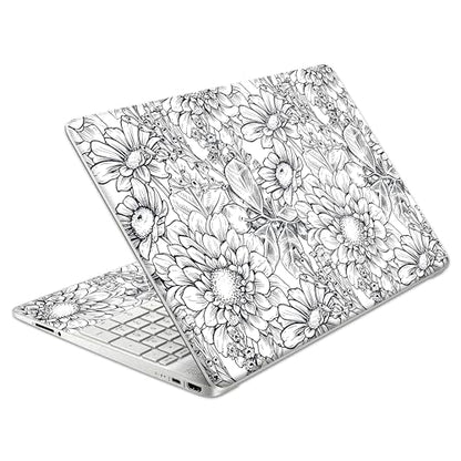 Laptop Skin Decal HP 15.6" - Black White Botanical, Laptop Cover Sticker, No Cutting Required, No Bubble, Waterproof, Scratch Resistant - Including Wide Screen and Wrist Pad - size: 15.6 inch