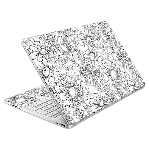 Laptop Skin Decal HP 15.6" - Black White Botanical, Laptop Cover Sticker, No Cutting Required, No Bubble, Waterproof, Scratch Resistant - Including Wide Screen and Wrist Pad - size: 15.6 inch