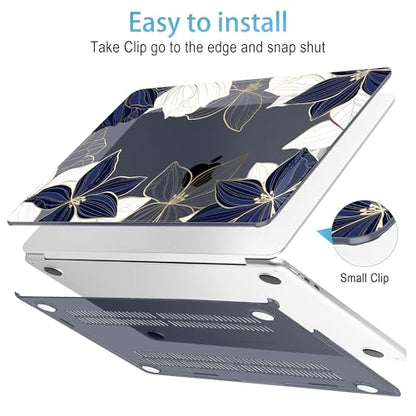 Mektron for 2026/2025/2024/2023 MacBook Air 15 INCH M5 A3448 /M4 A3241 /M3 A3114 /M2 A2941 Case, Printed Plastic Hard Shell Cover with 15.3" Liquid Retina Display Touch ID, Gold line Lily - color: Gold line lily