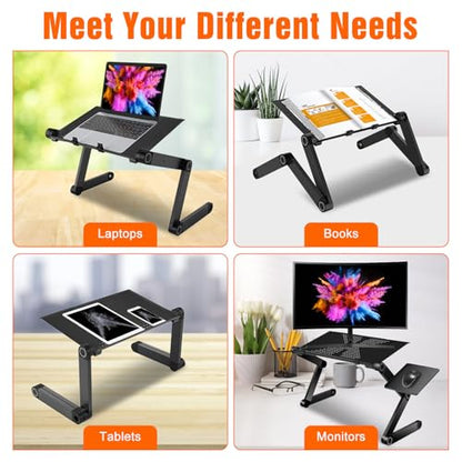 Extra Wide Adjustable Laptop Stand, Laptop Desk for 17inch Computer, Portable Aluminum Laptop Stand with Detachable Mouse Pad, Ergonomic Lap Desk for Bed Sofa Couch Office, Black