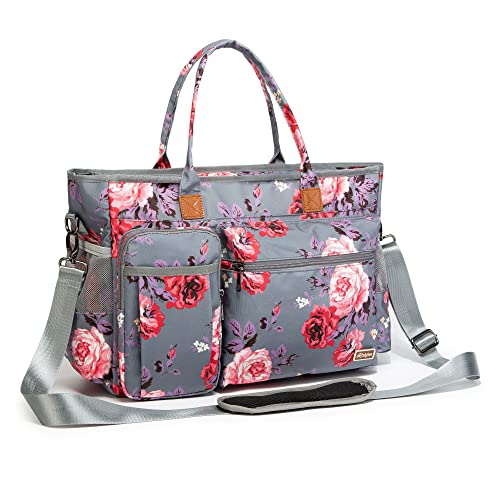 Rabjen Nurse Tote Bag for Work with Padded 15.6” Laptop Sleeve, Medical Supplies Shoulder Bag for Home Health Care - color: Gray Floral