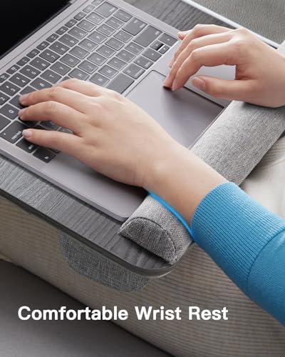 HUANUO Lap Desk - Fits up to 17 inches Laptop Desk, Built in Mouse Pad & Wrist Pad for Notebook, Laptop, Tablet, Lap Stand with Tablet, Pen & Phone Holder, Black Woodgrain - color: Black Woodgrain