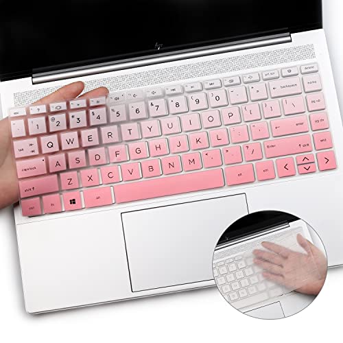 2PCS Keyboard Cover Skin for New 14'' HP Pavilion x360 14m-dw/dy 14-dv/ek 14-dw1010wm 14-dv0010wm 14m-dy0113dx 14m-dy1023dx 14-ek0033dx 14-ek0013dx 14t-dy100 14t-dw100 14m-dw1023dx - color: OmbrePink+Clear
