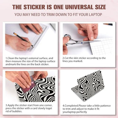 PLIGREAT 15 Inch Black White Classic Pattern Laptop Skin Stickers Cutable Universal Size Fits 12" 13" 13.3" 14" Laptop Removable Waterproof Notebook Art Decals PC Protector Cover Sticker
