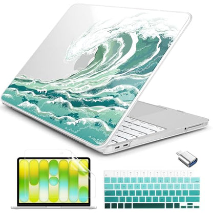 Batianda Case for MacBook Neo 13 Inch 2026 Model A3404, Aqua Wave | 4-in-1 Laptop Accessories Bundle with Aqua Ocean Wave Art, Ultra Slim Hard Shell for Beach Lovers and Students - color: Artistic Wave