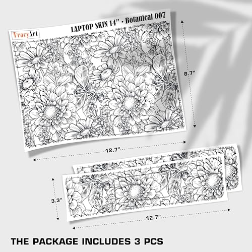 Laptop Skin Decal HP 14" - Black White Botanical, Laptop Cover Sticker, No Cutting Required, No Bubble, Waterproof, Scratch Resistant - Including Wide Screen and Wrist Pad - size: 14 inch
