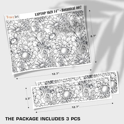 Laptop Skin Decal HP 14" - Black White Botanical, Laptop Cover Sticker, No Cutting Required, No Bubble, Waterproof, Scratch Resistant - Including Wide Screen and Wrist Pad - size: 14 inch