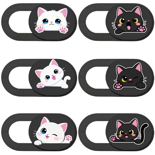 6Pcs 6 Styles Cat Camera Cover Slide Webcam Privacy Cover Cute Cats Design Ultra-Slim Camera Blocker for Laptop Desktop Computer Tablet Phone Notebook Mini PC Accessories Home Office Use - color: Cat
