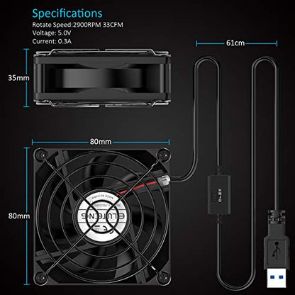 ELUTENG USB Fan 80mm, USB Computer Fan 5V Quite USB Ventilation Fan Compatible with 3 Speed Control for Receiver DVR Playstation Xbox Computer Cabinet Cooling 80 x 80 x 25mm - size: 80mm USB Speed Fan Standard