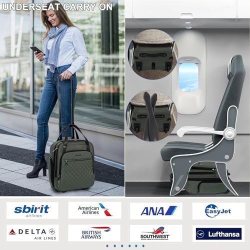 EMPSIGN Underseat Carry On Wheeled - 16" Carry on Bag with Wheels Multi-functional Lightweight Rolling Bag Overnight Weekender Small Suitcase for Women Men Travel Business, Army Green - color: Army Green