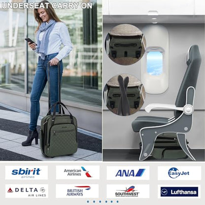 EMPSIGN Underseat Carry On Wheeled - 16" Carry on Bag with Wheels Multi-functional Lightweight Rolling Bag Overnight Weekender Small Suitcase for Women Men Travel Business, Army Green - color: Army Green