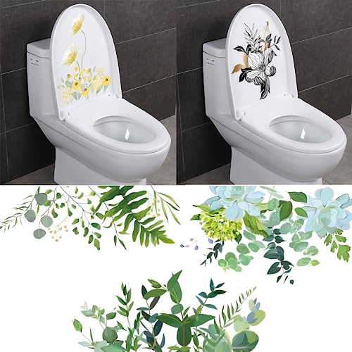 5PCS Green Plant Leaves Flowers Toilet Stickers Self-Adhesive Toilet Lid Stickers Bathroom Wall Sticker Toilet Cover Decor Decal,Toilet Cover Decorative Sticker (Style-A),9.8*11.8in (BQ0064) - color: Style-a