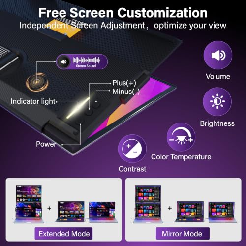 15.6" Laptop Screen Extender, FHD IPS Vertical Portable Dual Monitor, 0.16" Ultra-Slim One-Cable Plug & Play Travel Monitor Above Laptop Screen for 13-17" Laptops Compatible with Win/Mac/Android - size: Dual 15.6" Monitor