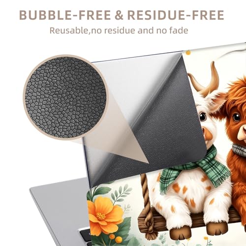 Universal Laptop Skin Sticker for 12/13/14/15.6 Inch Laptops, Reusable Vinyl Laptop Decal Cover, Waterproof Scratch Resistant Notebook Skin with 2 Wrist Pads,Highland Cows Cute - color: Highland Cows Cute