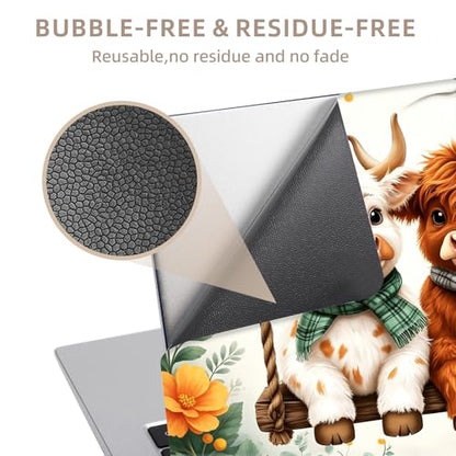 Universal Laptop Skin Sticker for 12/13/14/15.6 Inch Laptops, Reusable Vinyl Laptop Decal Cover, Waterproof Scratch Resistant Notebook Skin with 2 Wrist Pads,Highland Cows Cute - color: Highland Cows Cute