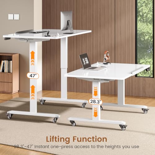 SEDETA 47x24'' Foldable Electric Standing Dry Erase Board Desk with Wheels | 180° Tiltable Mobile Rising Computer Desk Height Adjustable for Drawing/Writing/Gaming/Study/Home Office/Small Space - color: Dry Erase Board, size: 47 x 24 Inches