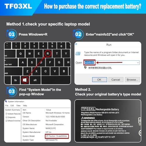 TF03XL Laptop Battery Compatible with HP Pavilion X360 15-CC 15-CD 14-BF Series 920070-855 920046-421 14M-CD0003DX 14M-CD0001DX 15-CC0XX 15-CC123CL 15-CC023CL 15-CC1XX 15-CC563ST 17-AR050WM - size: 7.5 * 4 * 0.2 Inch TF03XL