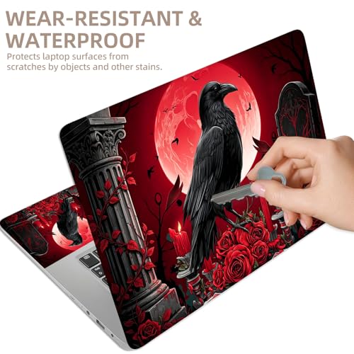 Universal Laptop Skin Sticker for 12/13/14/15.6 Inch Laptops, Reusable Vinyl Laptop Decal Cover, Waterproof Scratch Resistant Notebook Skin with 2 Wrist Pads,Black Raven Perched - color: Black Raven Perched