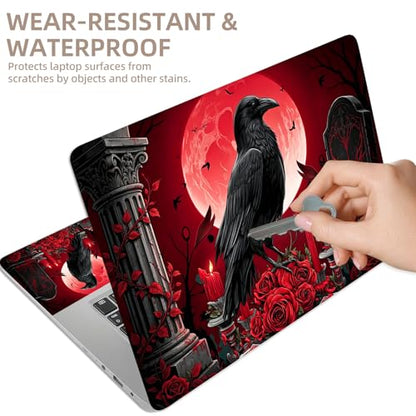 Universal Laptop Skin Sticker for 12/13/14/15.6 Inch Laptops, Reusable Vinyl Laptop Decal Cover, Waterproof Scratch Resistant Notebook Skin with 2 Wrist Pads,Black Raven Perched - color: Black Raven Perched