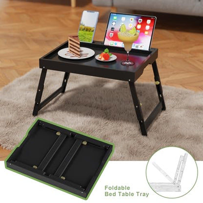 Artmeer Adjustable Bamboo Bed Tray Table with Device Slot, Large, Black | Adjustable FSC-certified bamboo bed tray with device slot, folding legs and handles for meals, laptops and reading in bed. - color: Black, size: Large Adjustable