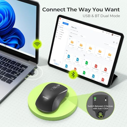 seenda Bluetooth Wireless Mouse, Dual Mode, Quiet 1600 DPI, Black | Dual-mode Bluetooth and 2.4G USB mouse with quiet clicks, smooth tracking, ergonomic design, and 12-Months battery life - color: Black
