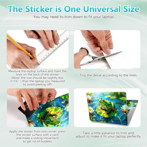 Laptop Skin Sticker Decal 12"-15.6" Universal Laptop/Notebook/Netbook Vinyl - Waterproof Scratch Resistant,Fits HP Dell Lenovo MacBook,2 Free Wrist Pads,Easy Apply & Remove,Cute Frog Lotus - color: Cute Frog Lotus