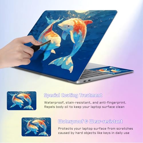 Universal Laptop Skin Sticker Decal, Compatible with MacBook HP Dell Lenovo 12"-15.6", Reusable Vinyl Notebook Cover 3PCS Set, High-Recognition Film-Ocean Dolphin - color: Ocean Dolphin