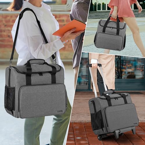 Trunab Rolling Teacher Bag, Teacher Tote Bag with Padded Sleeves | with Bottom Pad and Detachable Trolley, Wheeled Teacher Bag Holds up to 15.6” Laptop - color: Grey