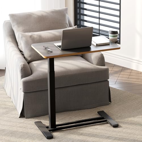 SANODESK Mobile Standing Desk with Hidden Wheels,Pneumatic Laptop Desk Rolling Computer Cart Movable Height Adjustable Small Sit Stand Desk for Home Office(27.6" W x 15.7" D, Black+Maple Band) - color: Black Maple, size: 28x16