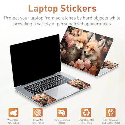 12.1-15.6 Inch Laptop Skin Decal, Universal Reusable Vinyl Laptop Cover Sticker, Waterproof Art Decal Protector with Flower Fox Theme - color: Flower Fox