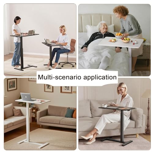 GallopFun Mobile Standing Desk with Wheels,Pneumatic Laptop Desk Height Adjustable,Rolling Teacher Overbed Bedside Table for Home,Office,Classroom,Black - color: Black