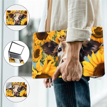 Universal Laptop Skin, DIY Cut-to-Fit Vinyl Cover Compatible with HP, Dell, Lenovo, Mac (13.3" to 15.6"), Anti-Scratch, No Residue & Bubble-Free Protective Decal Sticker, Cute Cow Sunflower - color: Cute Cow Sunflower