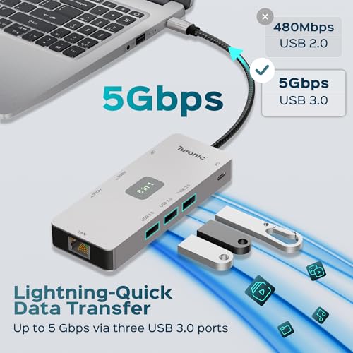 BYL-2401 Universal Docking Station 8-in-1 USB-C Hub, 100W PD | Dual HDMI 4K@60Hz, DP 1.2, Gigabit Ethernet, 3 USB-A 5Gbps Ports, Charging, Aluminum Housing