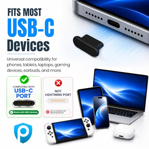 USB C Dust Plugs 10 Pack with Cleaning Brush, Charging Port Covers, Black | Helps block dust, lint and debris, helps support reliable charging, snug low profile fit, durable flexible construction - color: Black