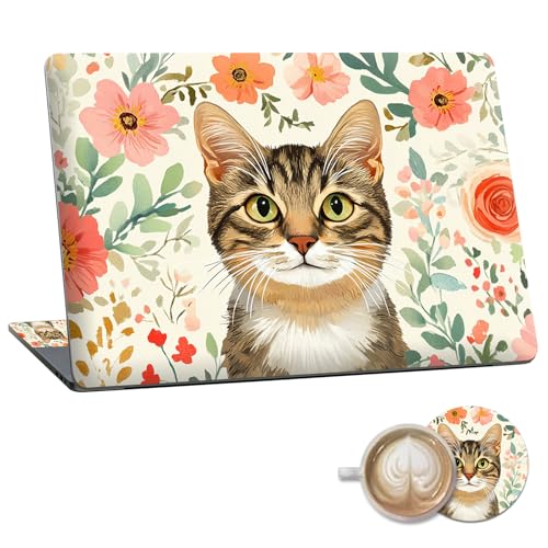Laptop Skin Sticker Decal 15.6 Inch,12 13 13.3 14 15 15.6 in Laptop Netbook Skins for Notebook,Art Decal Removable Waterproof Scratch Resistant,Universal Vinyl Cover,Floral Cute Cat - color: Floral Cute Cat