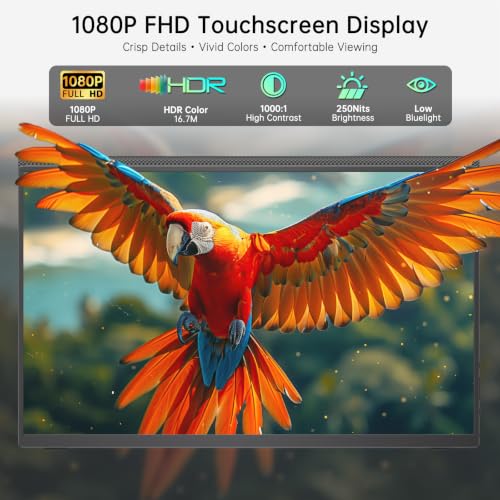 15.6” Portable Monitor Touchscreen, FHD 1080P IPS USB-C External Monitor, Ultra Responsive 10-Point Touch Laptop Second Screen, Lightweight Travel Monitor for Windows PC - size: 15.6"Touch
