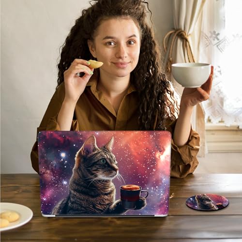 Laptop Skin Sticker Decal 15.6 Inch,12 13 13.3 14 15 15.6 in Laptop Netbook Skins for Notebook,Art Decal Removable Waterproof Scratch Resistant,Universal Vinyl Cover,Cat Coffee Galaxy - color: Cat Coffee Galaxy