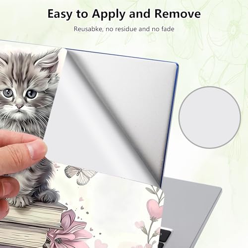 Laptop Skin Sticker Decal, Universal Reusable Vinyl Laptop Cover for 12" 13" 13.3" 14" 15" 15.4" 15.6" Notebook PC, Reusable Waterproof Scratch-Resistant with 2 Wrist Pads,Cute Cat Butterfly - color: Cute Cat Butterfly
