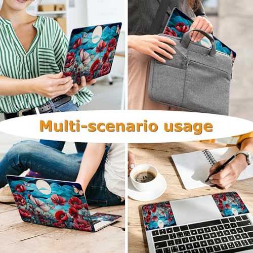 Universal Laptop Skin Sticker with 2 Wrist Pad Decals, 3-Piece Removable Vinyl Laptop Cover, Moon Butterfly Poppy Waterproof Anti-Scratch, Easy-Trim Fit for 13.3" 14" 15.6" Laptops - color: Moon Butterfly Poppy