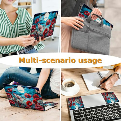 Universal Laptop Skin Sticker with 2 Wrist Pad Decals, 3-Piece Removable Vinyl Laptop Cover, Moon Butterfly Poppy Waterproof Anti-Scratch, Easy-Trim Fit for 13.3" 14" 15.6" Laptops - color: Moon Butterfly Poppy