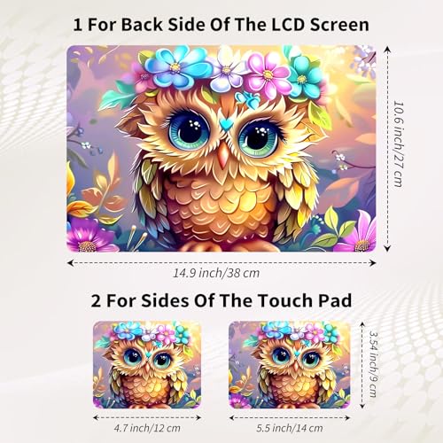 Laptop Skin Sticker 3-Piece Set,Owl Flowers | Trim-to-fit 3-piece vinyl set with one 15 x 10.6 in lid skin and two palm-rest decals for many 12-15.6 in laptops - color: Owl Flowers