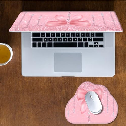 Laptop Skin Sticker Decal 15-15.6 Inch with Cute Mouse Pad, Universal Reusable Vinyl Sticker for 12.1 13 13.3 14 15.4 Inch Netbook and Notebook PC, Pink Glitter Bow - color: Pink Glitter Bow