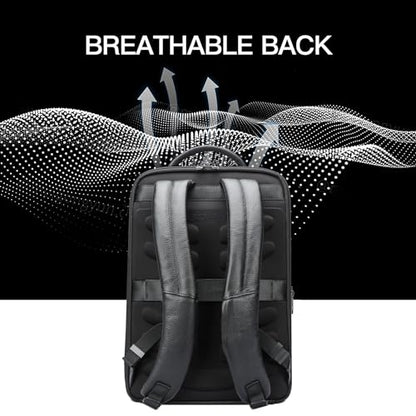 BOPai Genuine Leather Backpack for Men Multi-Function 15.6 inch Laptop Premium Executive Business Travel Friendly Smart Rucksack Anti Theft Large Capacity Office Classic Black - color: Black3