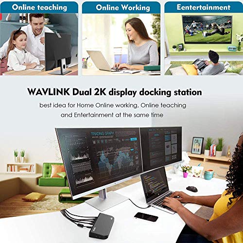 WAVLINK USB 3.0 and USB C Universal Docking Station Dual Video Monitor Display DVI HDMI VGA Gigabit Ethernet, Audio, 6 USB Ports for MacBook M1-M5/Neo & Windows