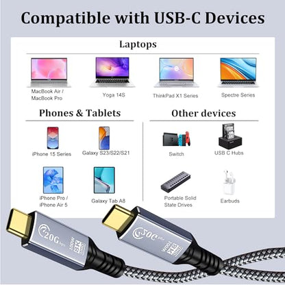 Tan QY USB C Monitor Display Cable 5FT, 8K USB C 3.2 Gen 2X2 Video Cable, 20Gbps high-Speed Data Transfer, 100W Charging, Suitable for iPhone 15/16 Plus Pro Max, MacBook, iPad, etc(Silver, 5FT) - size: 5FT