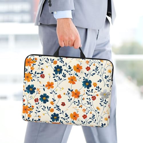 Orange, Blue and Yellow Flowers 14 Inch Laptop Sleeve Case，Handheld Waterproof/Shockproof Computer Carrying Bag Suitable for Daily Travel/Tourism/Business Trips, etc - color: Orange, Blue And Yellow Flowers