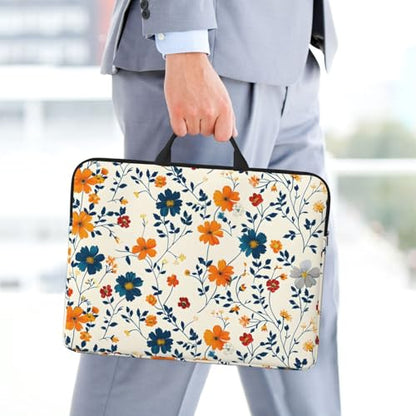 Orange, Blue and Yellow Flowers 14 Inch Laptop Sleeve Case，Handheld Waterproof/Shockproof Computer Carrying Bag Suitable for Daily Travel/Tourism/Business Trips, etc - color: Orange, Blue And Yellow Flowers