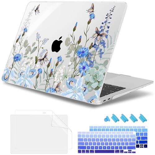 May Chen Compatible with MacBook Air 13 inch Release 2021 2020 2019 2018 (Models: M1 A2337/A2179/A1932), Plastic Hard Shell Case for MacBook Air 13 with Retina Display & Touch ID, Blue Flowers - color: Blue flowers