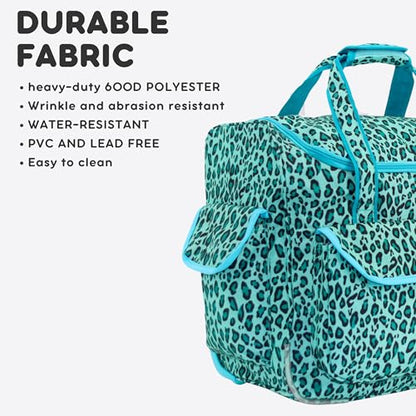 J World Donna Rolling Tote Bag on Wheels for Women. Roller Laptop Briefcase. Overnight Weekender Teachers Work, Mint Leopard - color: Mint Leopard